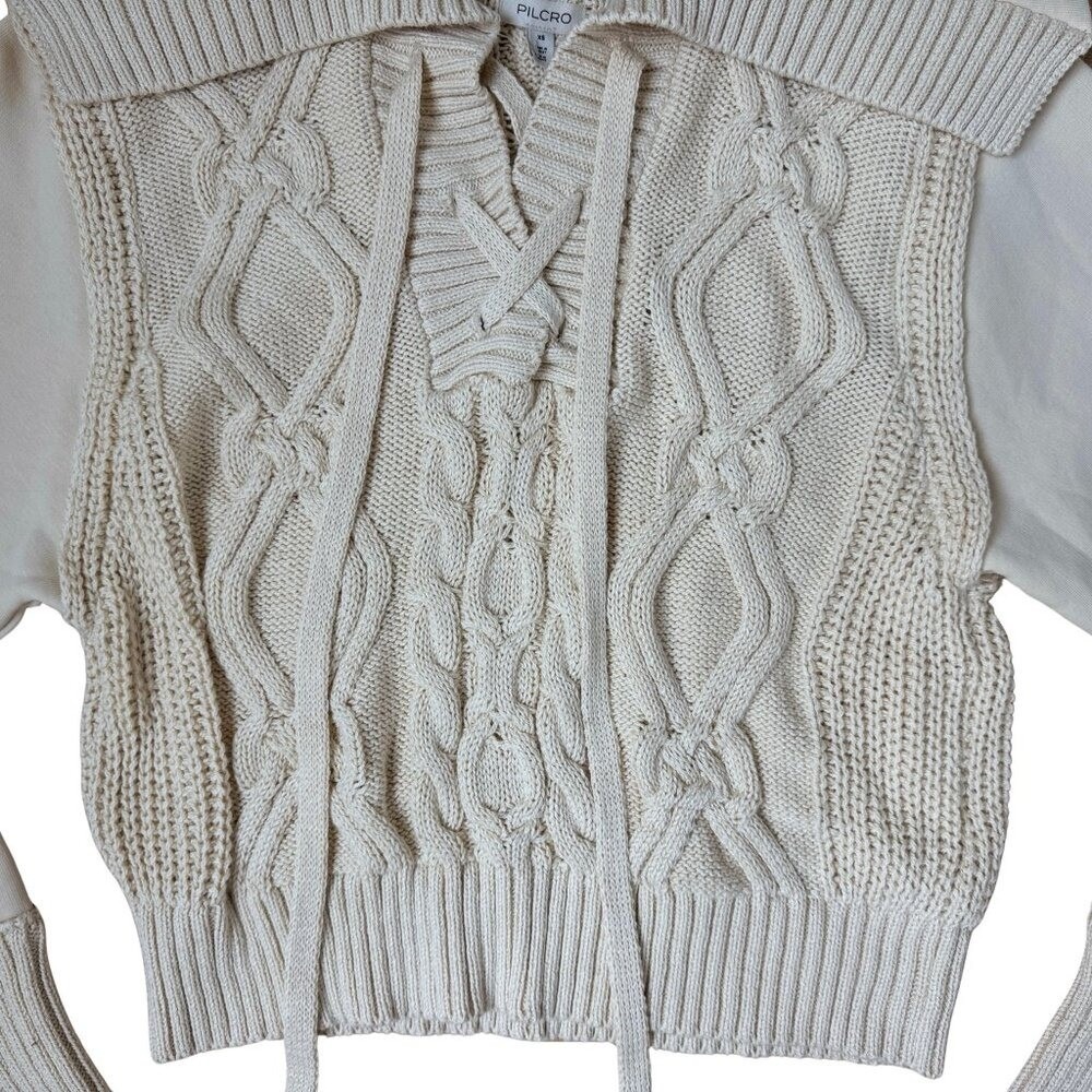 NWT ANTHROPOLOGIE Pilcro Sweater Chunky Cable Knit Collar Women's XS Cream - Picture 8 of 12